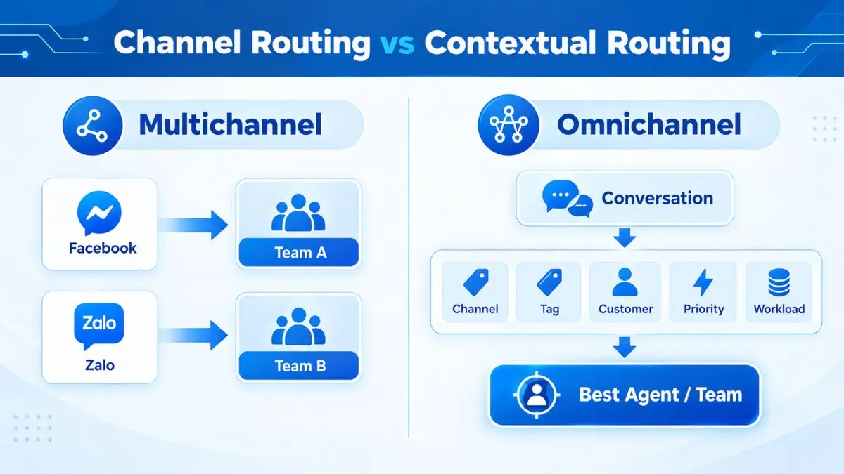 Sơ đồ so sánh routing theo channel và contextual routing