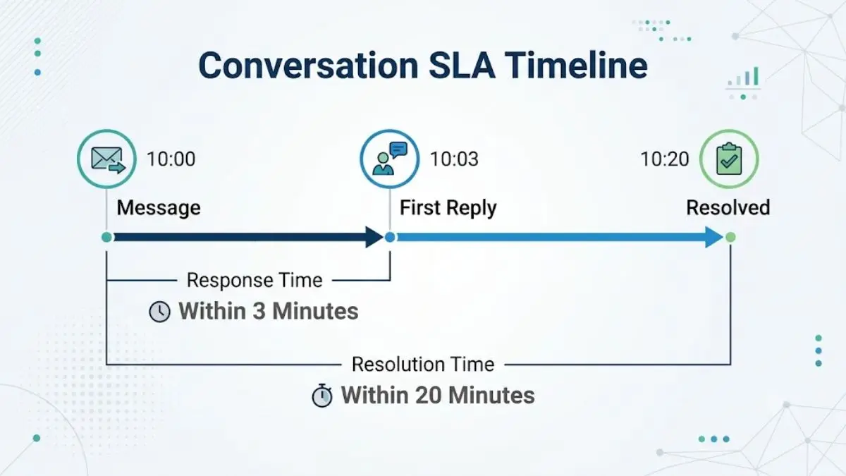 Timeline First Response Time và Resolution Time của conversation