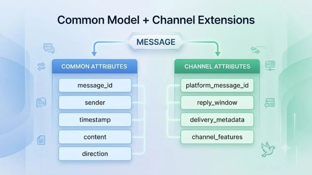 Sơ đồ common message attributes và channel-specific attributes trong Unified Messaging